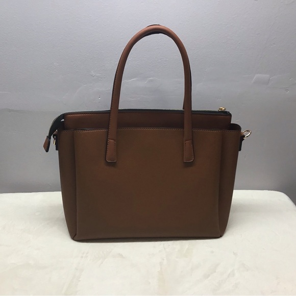 Brown Structured Satchel Crossbody 2 exterior Pockets - Picture 3 of 12